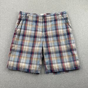 Y2K Aeropostale Shorts Mens 36 Blue Red Plaid Baggy Preppy Casual 100% Cotton